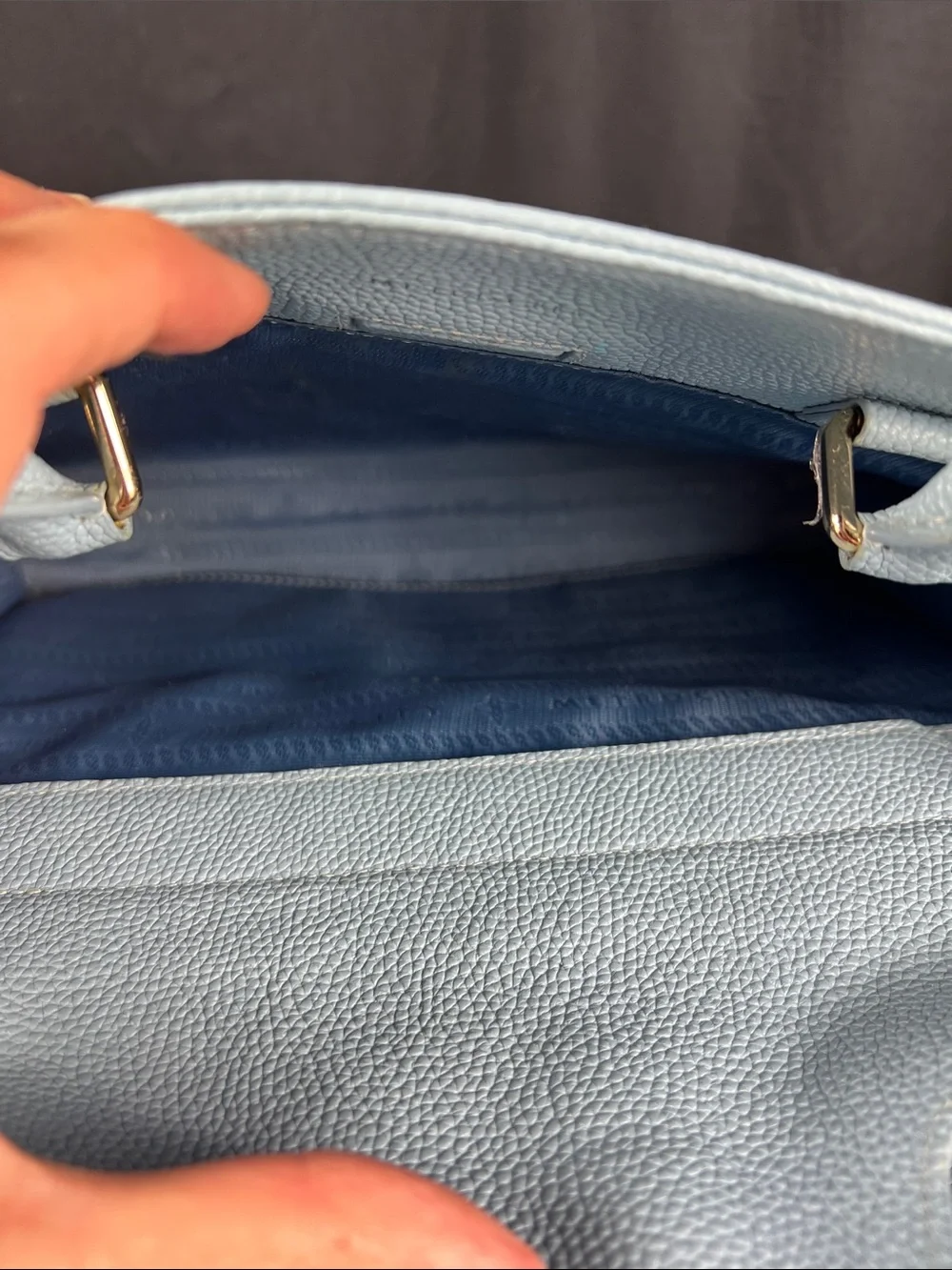 Metrocity Korean Luxury Sky Blue Debossed Leather 2-Way Tote